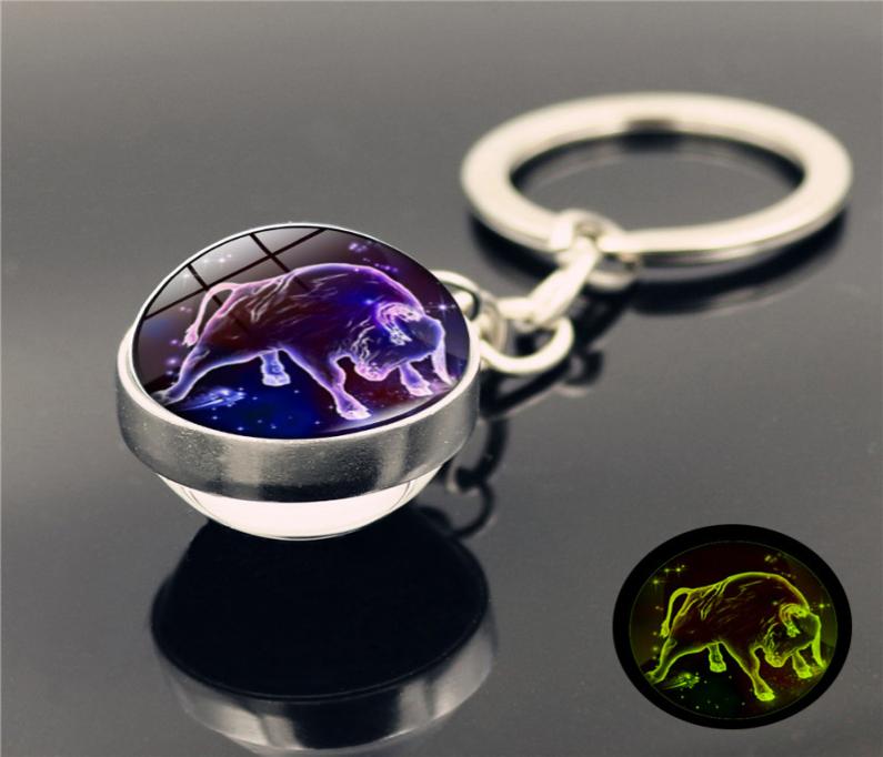 

12 Constellation Luminous Keychain Glass Ball Pendant Zodiac Glow In The Dark Key Chain Holder Men Women Birthday Gift5414837
