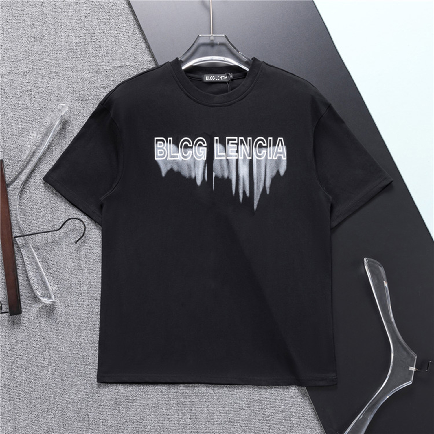 

BLCG LENCIA 2023 Summer New 100% Cotton Fabric T-shirt Men High Quality Print Color Mens Designer T shirt Paris fashion Tshirts Tops 22437, Black