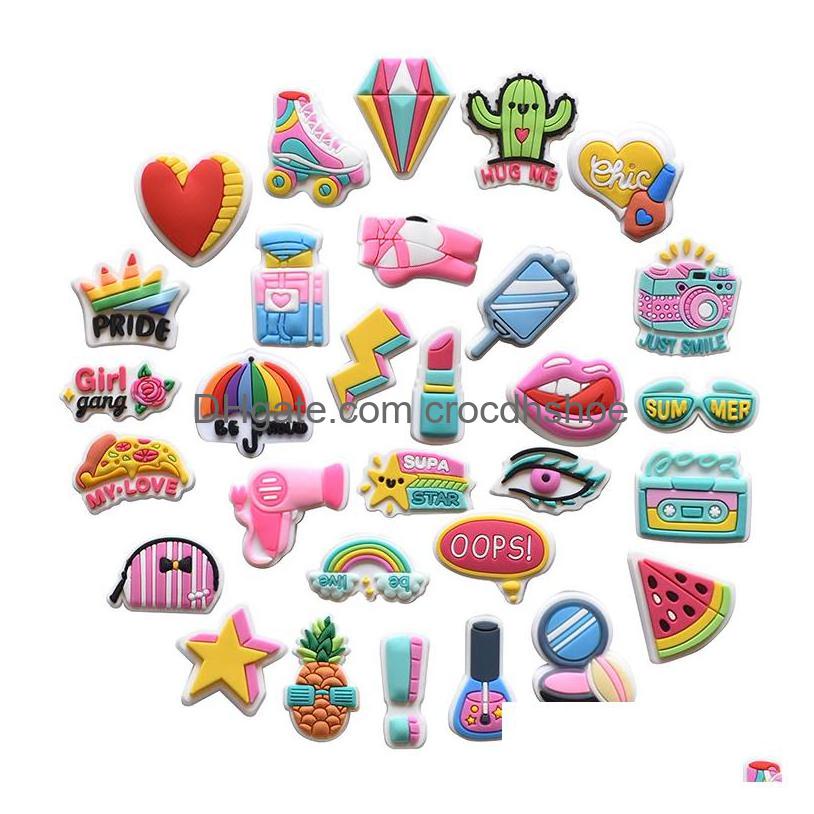 

Charms Whosale Colorf Summer Makeup Series Pvc Clog Fit For Shoes Decoration Party Gifts Drop Delivery Otbtx