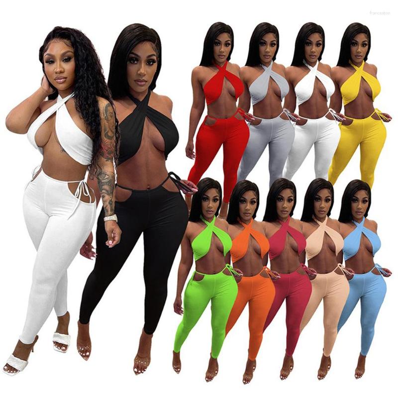 

Women's Two Piece Pants LiangZhuang2023Summer Sexy Casual Fashion Solid Color Set, Red