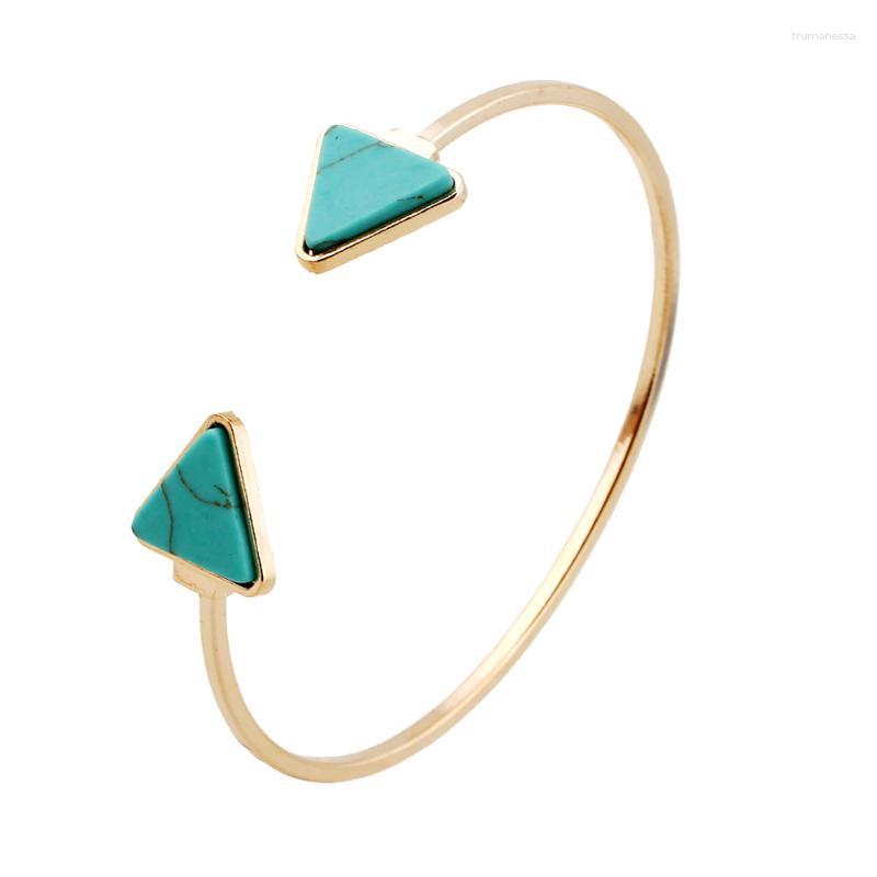 

Bangle Gold-Color Punk Fashion White Black Triangle Faux Marbleized Stone Bracelet For Women JewelryBangleBangle Raym22