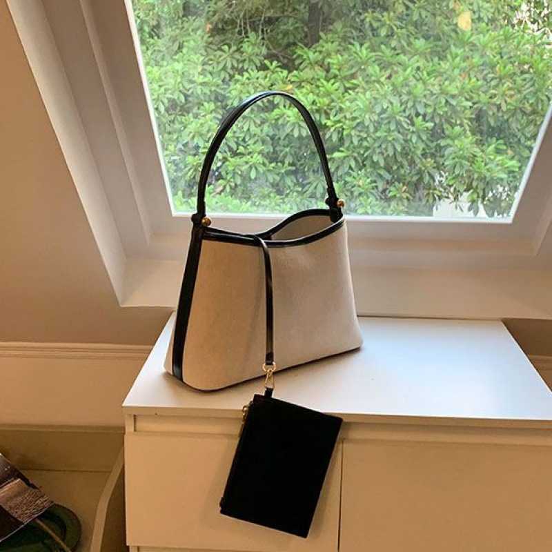 

Bag niche design women's bag herringbone canvas single shoulder bucket bag underarm bag temperament handbag, 55035 main drawing color