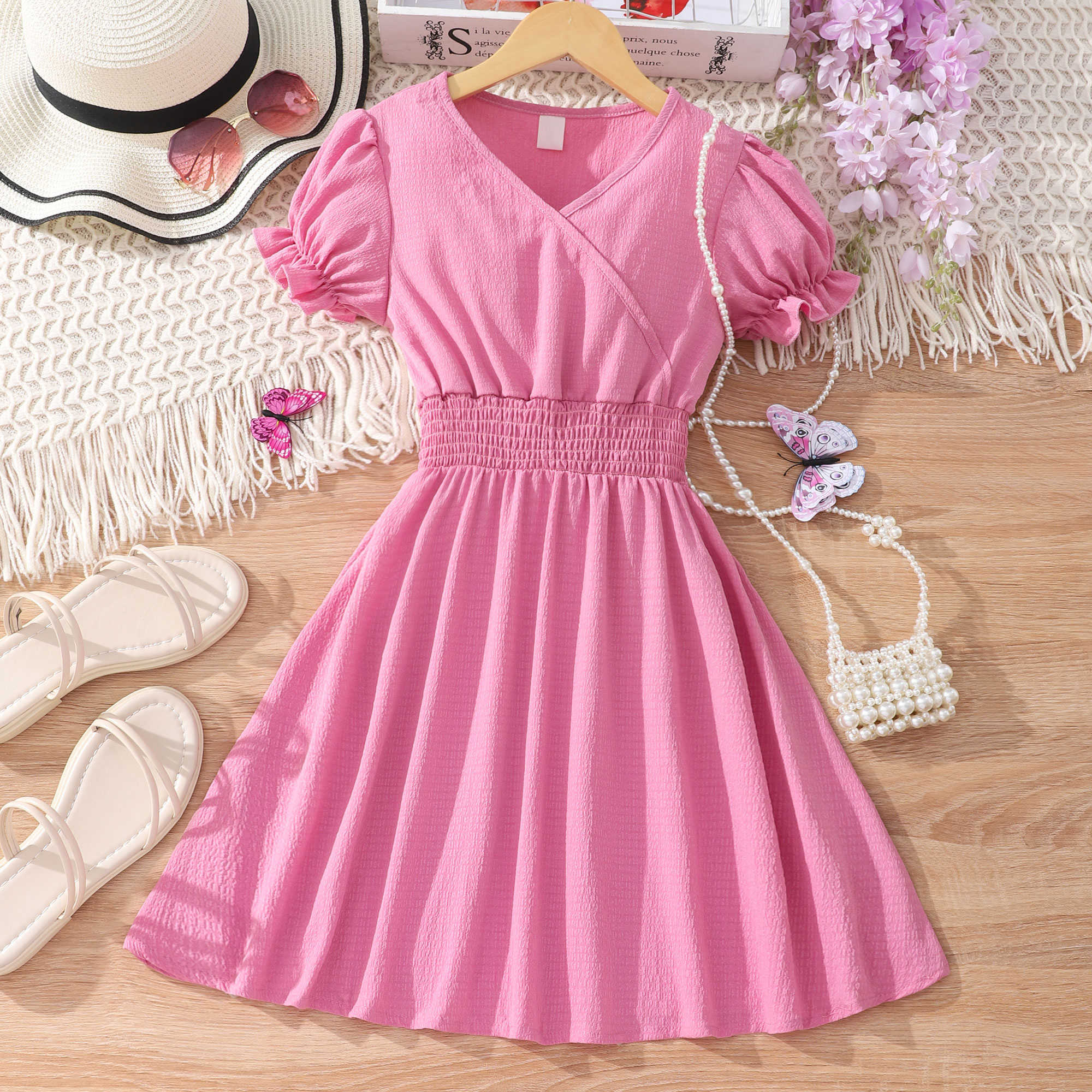

Girl's Dresses Summer Casual Short Sleeved Solid Color Dress White Princess Dress for Girls Elegant Girl Dresses Lace Flower Girls Dresses AA230531, Pink