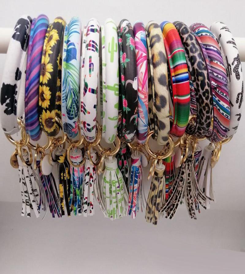 

60pcs Mixed Colors Key Leather Girl Wristlet Custom Strap Tassel Ring Bracelet Keychain Wrist PU Circle Chain Women O Pnsdm1395255