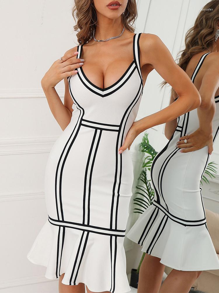 

Casual Dresses Bandage Dress Women's 2023 Black And White Bodycon Summer Ladies Mermaid Sexy Party Evening Birthday Club Outfits, Picture shown