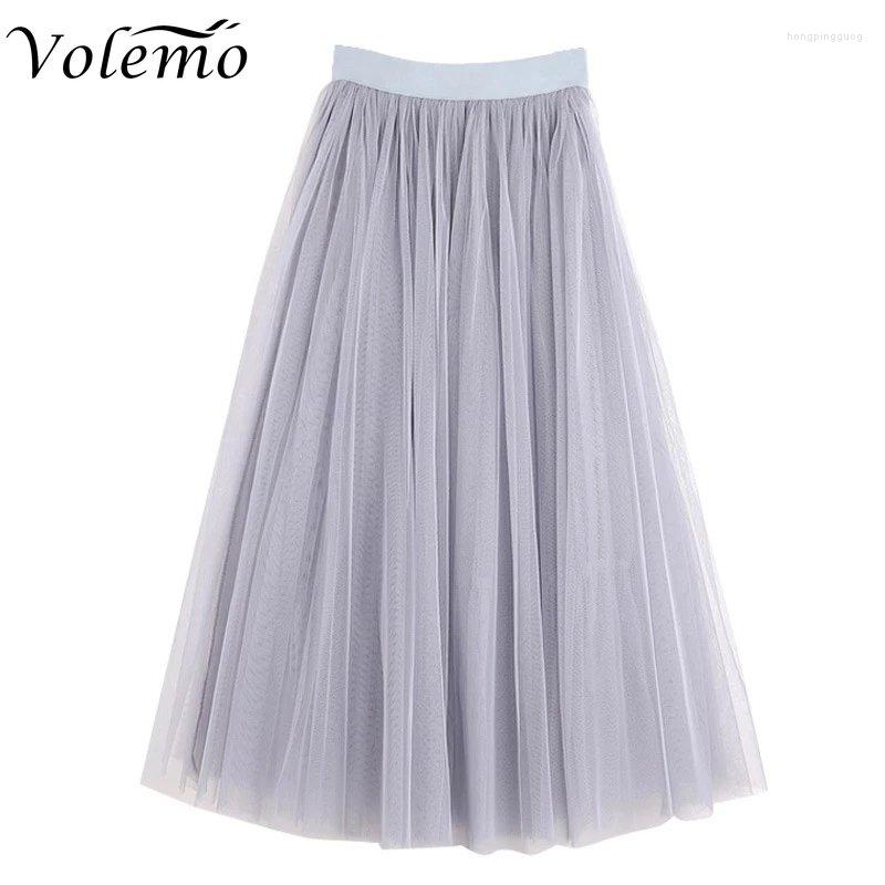 

Skirts Vintage Tulle Skirt Women Elastic High Waist 3 Layers A-line Pleated Mesh Long Bride Tutu Female Jupe Longue 2023, Black