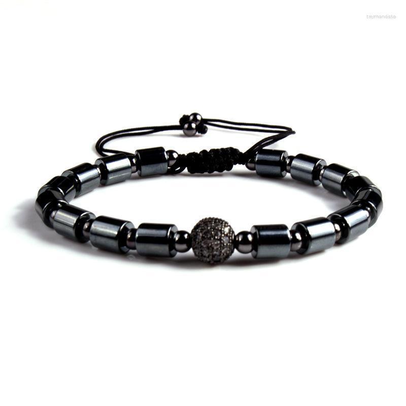 

Link Bracelets Chain Natural Stone Hematite Micro-inlaid Ball Charms Women Men Handmade Weave Adjustable Bracelet Bangles Fashion Jewelry Ra