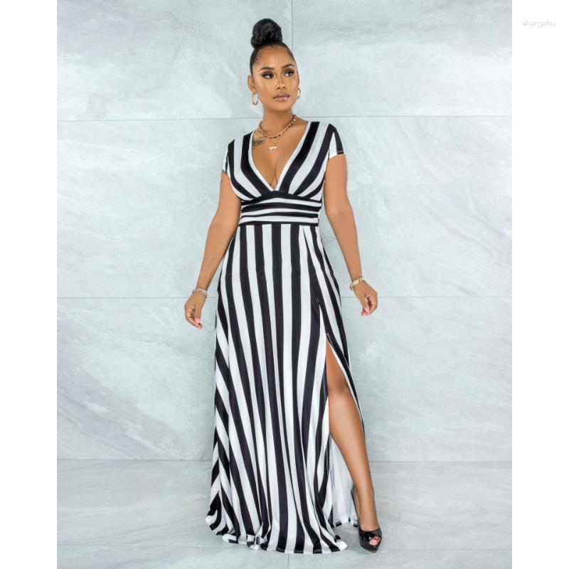 

Party Dresses 2023 Women's Sexy Fashion Stripe Shaping Split Dress For Women, Black