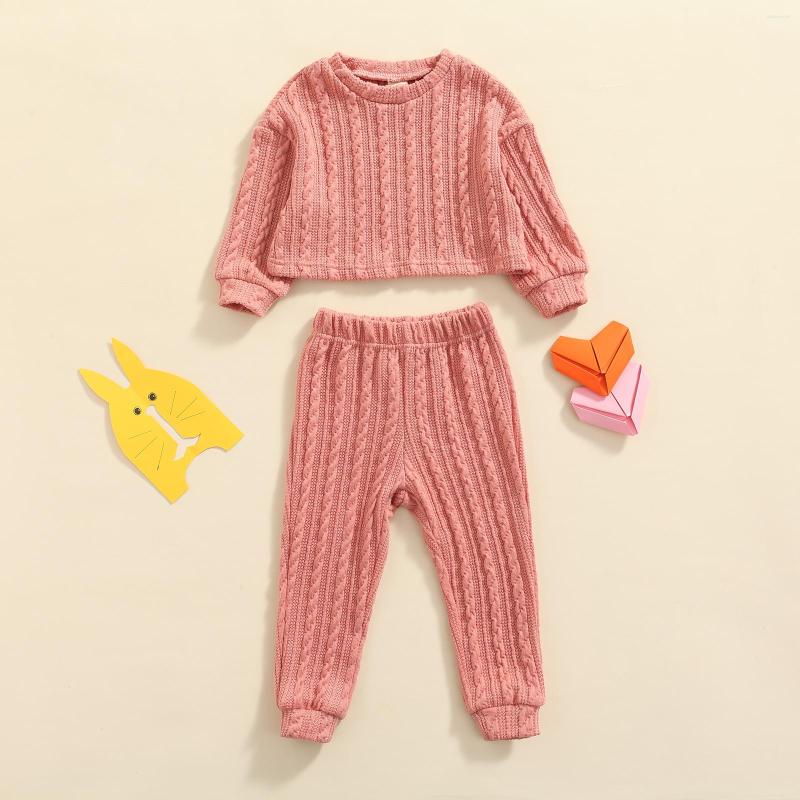 

Clothing Sets Infant Baby Girls Streetwear Suit Kids Tracksuits Fresh Solid Knitted Long Sleeve Tops And Pants Fashion Outfits, Sky blue