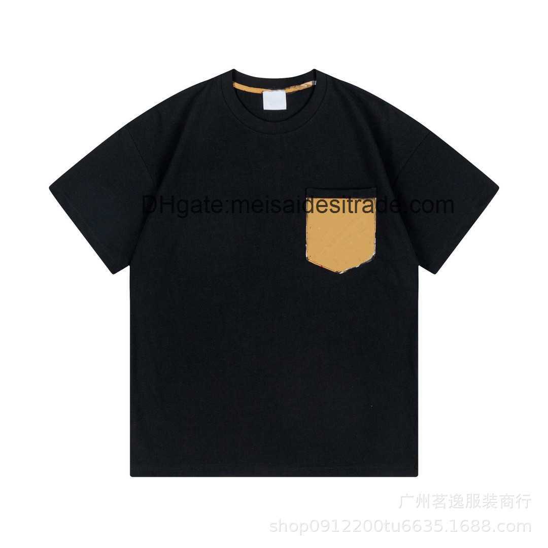 

AAAAA Designer Luxury T-shirt Bur Brand The correct version BU's new plaid patchwork short sleeve T-shirt High Street Versatile Couple Matching, Black