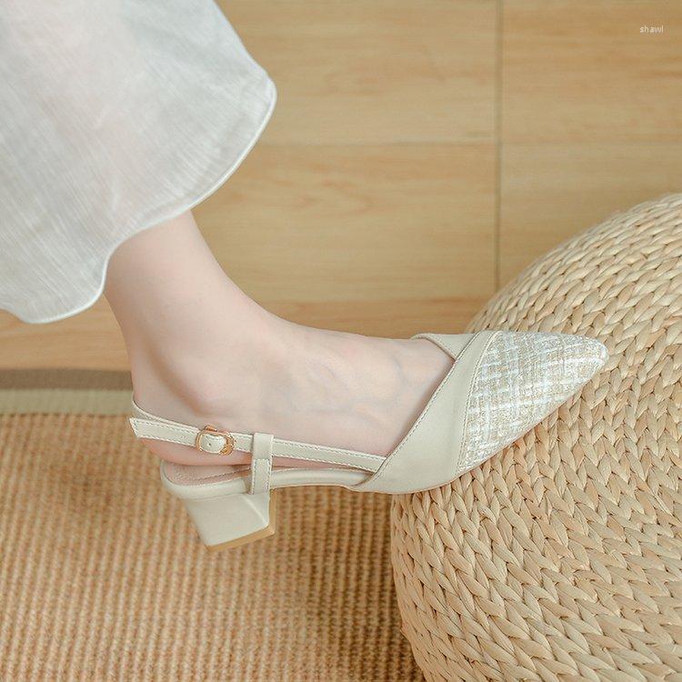

Sandals 2023 Mesh Pointed Toe Stiletto Women's High Heels Elastic Band Slingback Buckle Pumps Summer Fashion Elegant Dress Shoes, Apricot