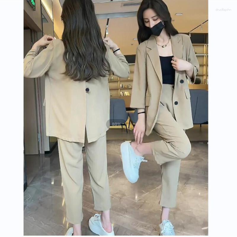 

Women's Two Piece Pants Women's Blazer Trousers Suits 2023 Autumn Fashion Suit Jacket Cropped 2 Korean Elegant Casual Professional Wear, Black pants