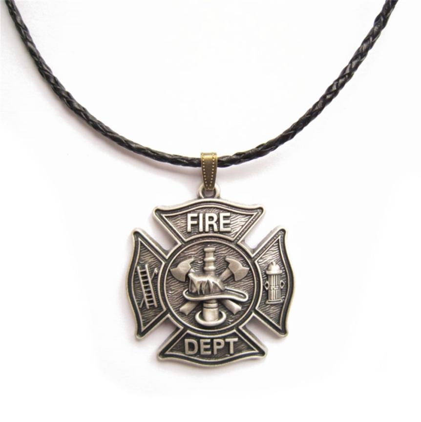 

Men Leather Necklace New Vintage Silver Plated Hero Firefighter Fire Dept Charm Leather Necklace NECKLACEOC010SL Brand New4444497