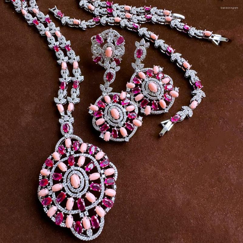 

Necklace Earrings Set Jimbora Turquoise For Original Women Bridal Wedding Russia Dubai Fashion Party Gift, Picture shown