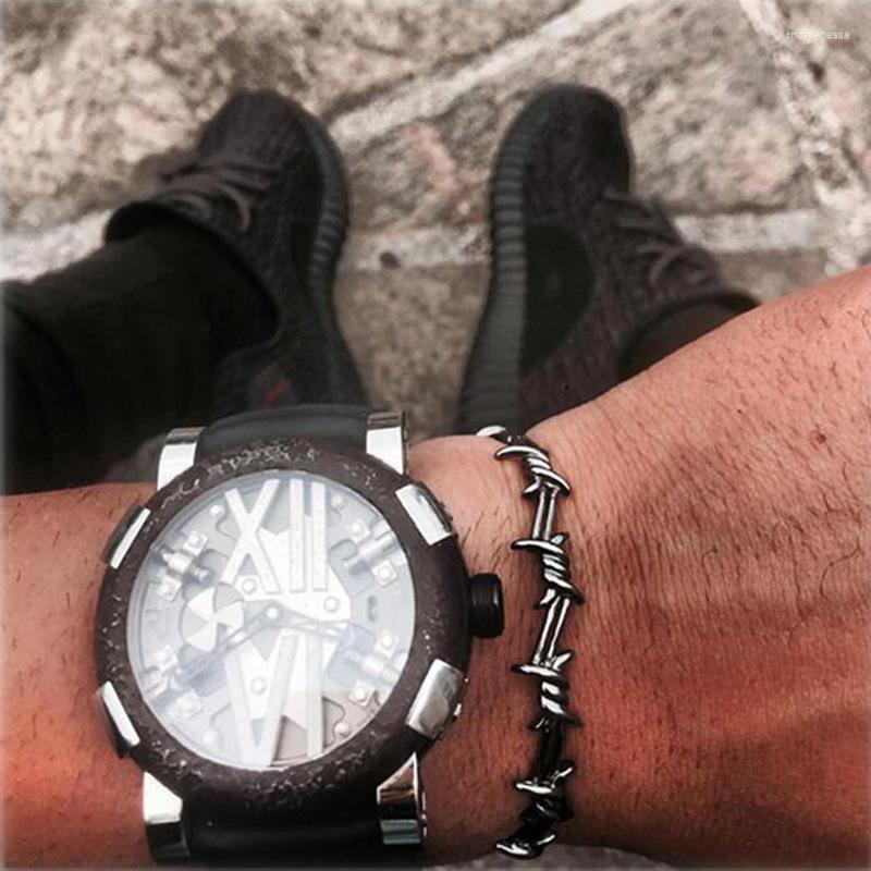 

Bangle Men Open Cuff Twist Thorns Wire Pulsera Titanium Steel Geometric Bracelet Bangles 16-20cm Barbed Jewelry Raym22