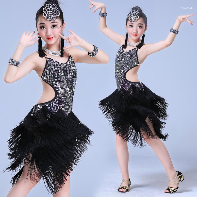 

Stage Wear High Quality 2023 Children's Latin Dance Costumes Girls Performance Competition Clothing Sequined Skirt