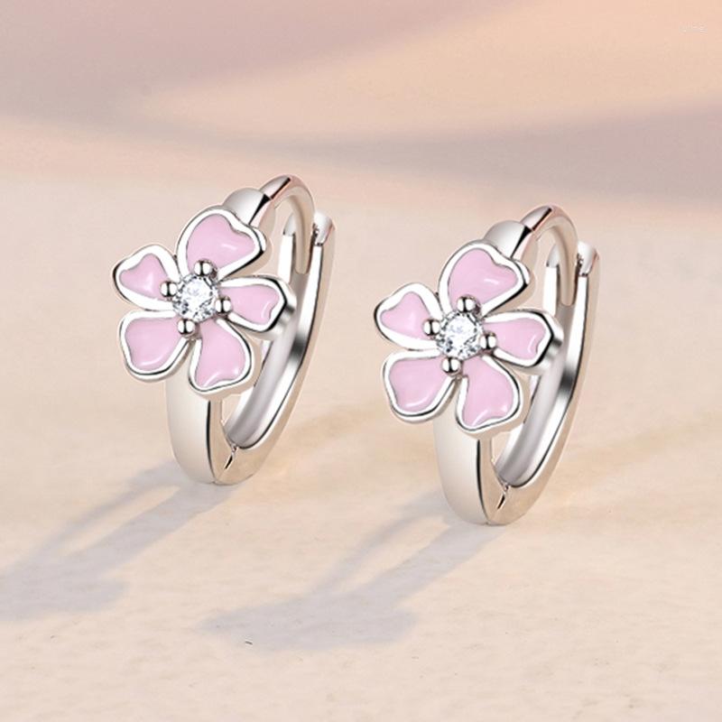 

Stud Earrings Classic 925 Silver Needle Pink Cherry Women Fashion Flowers Jewelry