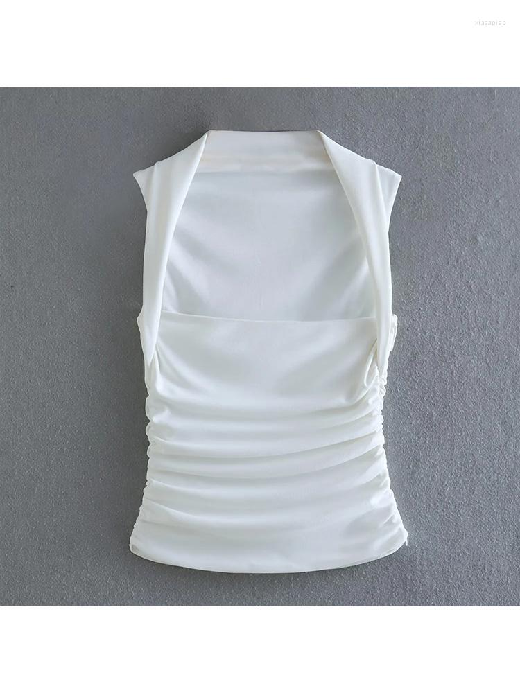 

Women's Tanks Icclek Women Summer Tank Tops Sexy Solid Color Halter Neck Hollow Crop High Streewears Pleat Y2k Cropped Camisole, White