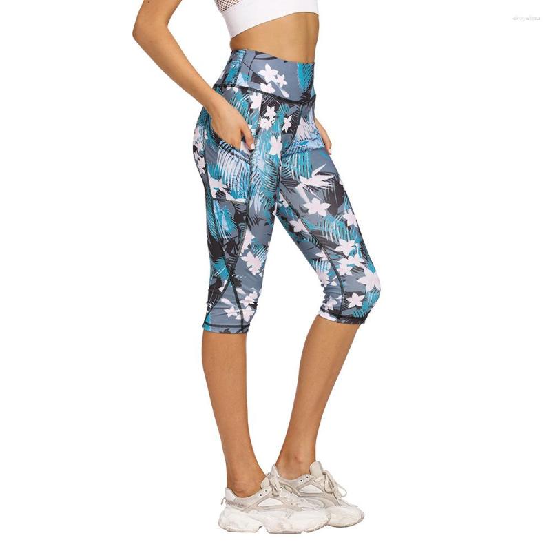 

Active Pants Women Workout Yoga Legging Floral Print Sport For Breathable Fitness Sweat Leggins Mujer, Blue