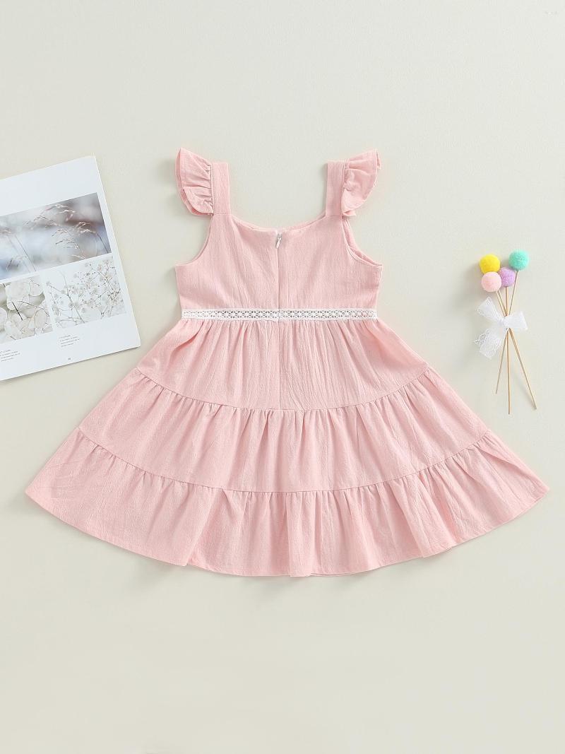 

Girl Dresses Kids Toddler Summer Dress Cute Sleeve Solid Color Tiered Princess Swing A-Line (Pink 7-8 Years), White