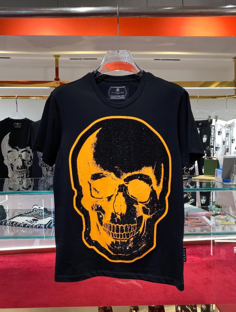 

Men's T Shirts PLIPHPP PLEPN 2023 Spring/Summer T-shirt Classic Elements Skull Scalding Drill, Black