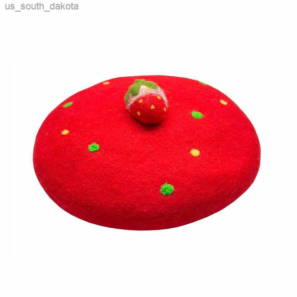 

RH Women Classic French Beret Girls Handmade Cute Fashion Strberry Peach Fruit Design Beanie Wool Hat L230523, Pink peach