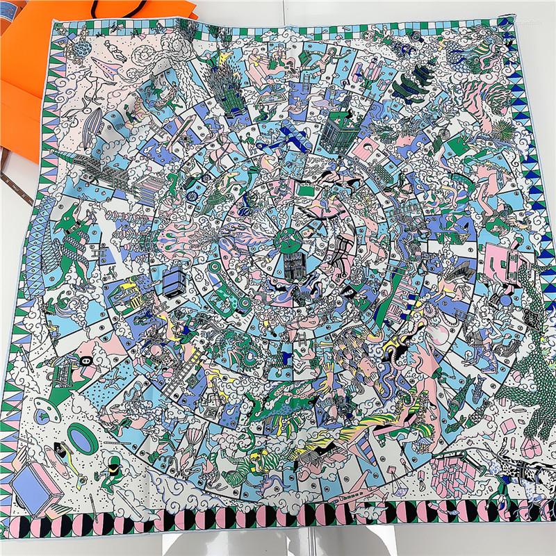 

Scarves 90CM Hand Rolled Twill Silk Scarf Women Hopi Print Square Wraps Echarpes Curled Foulards Femme Bandana Hijabs Shawl