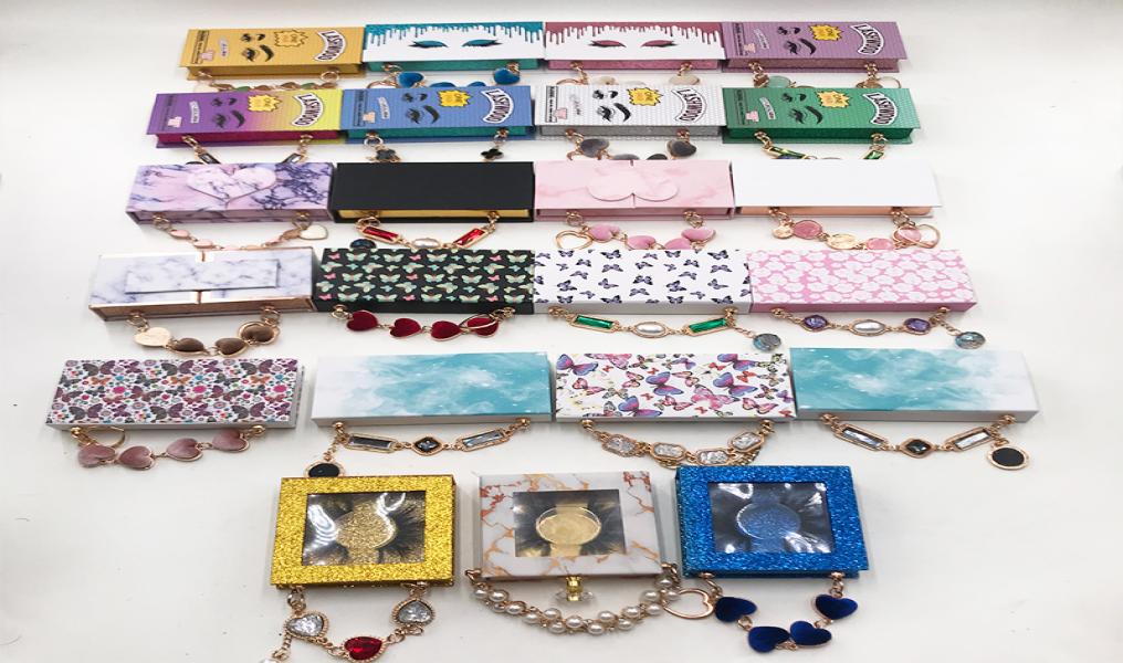 

False Eyelashes Print Eyelash Packaging Whole With Chain Rectangle Lashes Case Lash Boxes Trays Bulk 25mm Mink Box6097356