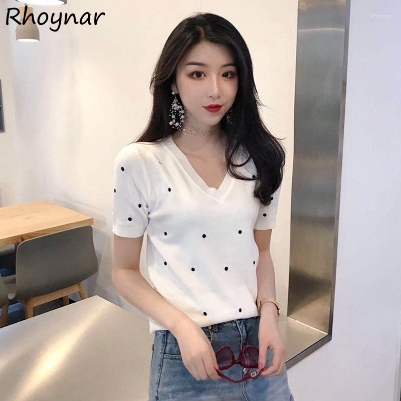 

Women's Sweaters Pullovers Women Korean Style Trendy Design Spring Leisure Elegant All-match V-neck Dot Knitting Sweater Female Cute, Red