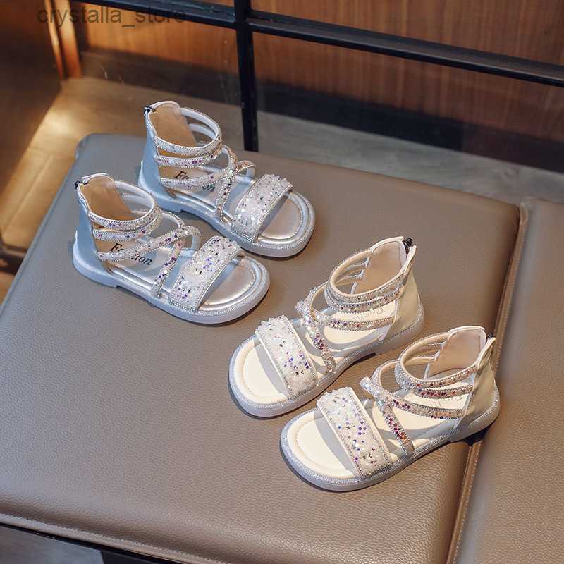

Summer Childrens Girls Princess Sandals Bowknot Star Sequins Soft Shoes Non-slip Rhinestone Fashion Kids Sandals Girl G05162 L230518, Silver