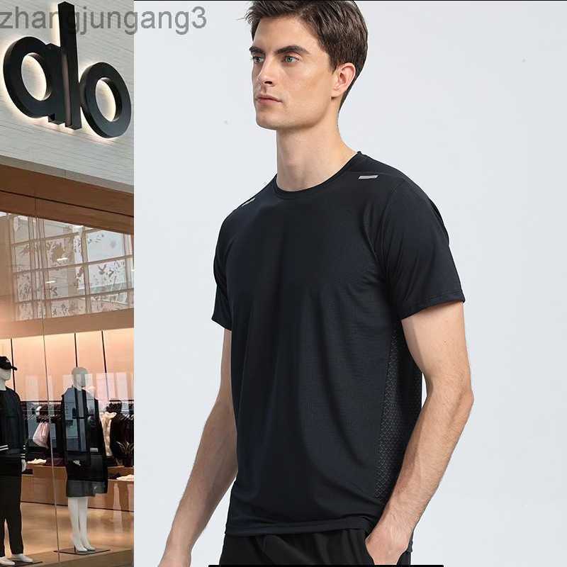 

Desginer Alo Yoga T Shirt Summer casual short sleeved T-shirt Men's breathable ice silk quick drying clothes sports running fitness training clothes, Gray-blue