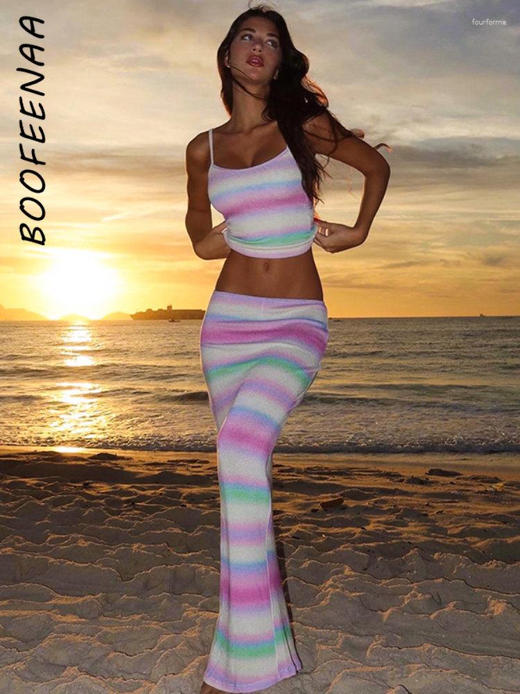 

Work Dresses BOOFEENAA Rainbow Striped Print 2 Piece Skirt Sets Casual Summer Outfits For Women 2023 Beach Resort Wear Maxi Dress C85-CH35, Multi