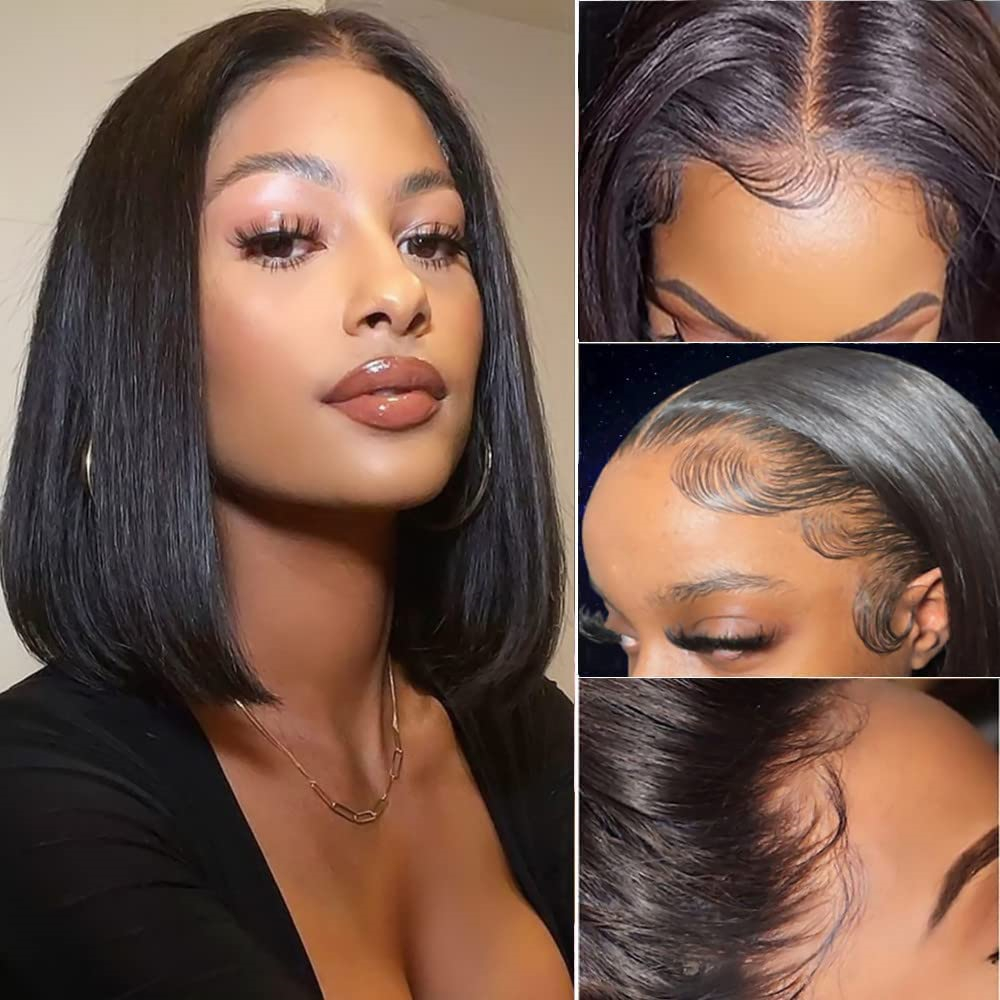 

New Product 13x4 Short Bob Lace Brazilian Straight Wig 150 Density Lace Human Hair Wigs for Black Women Pre Plucked Remy Lace Front Wigs, Natural color