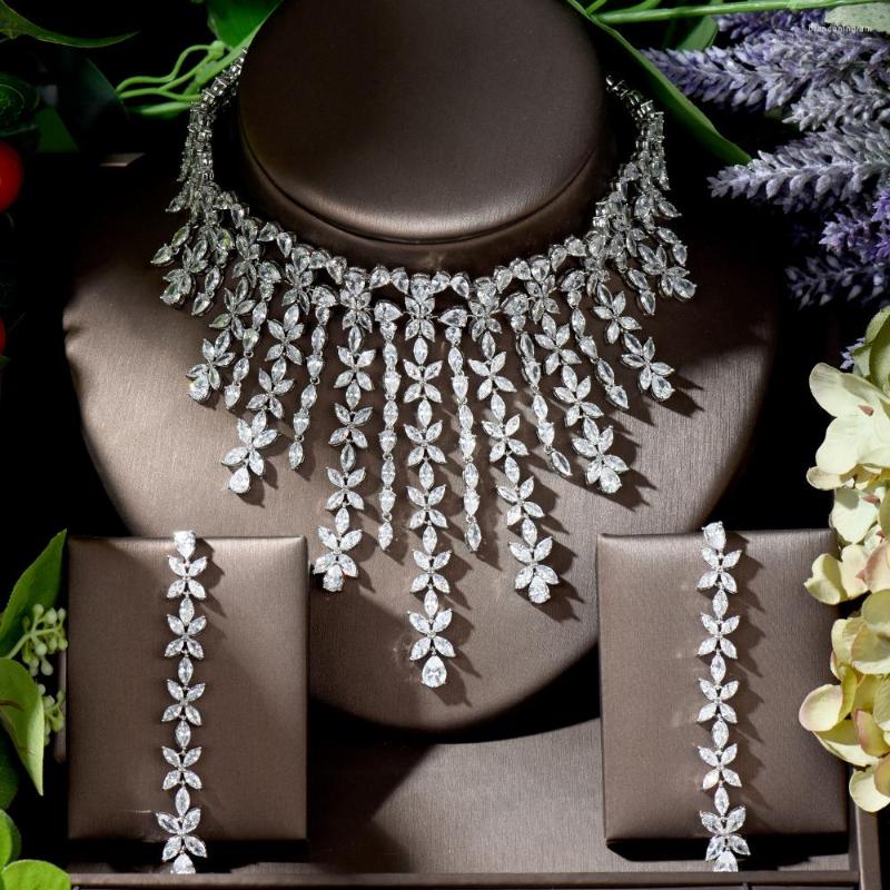 

Necklace Earrings Set Fashion Luxury 2pcs Bridal Zirconia For Women Party Accessories Dubai Nigeria CZ Crystal Wedding Jewelry N-1293, Picture shown