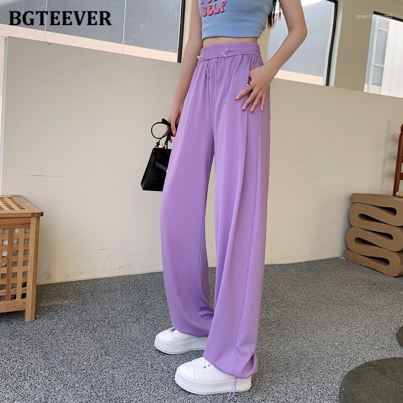 

Women's Pants BGTEEVER Chic Stylish Ladies Drawstring Wide Leg Trousers 2023 Spring Summer High Waist Loose Women Solid Floor-Length, Black