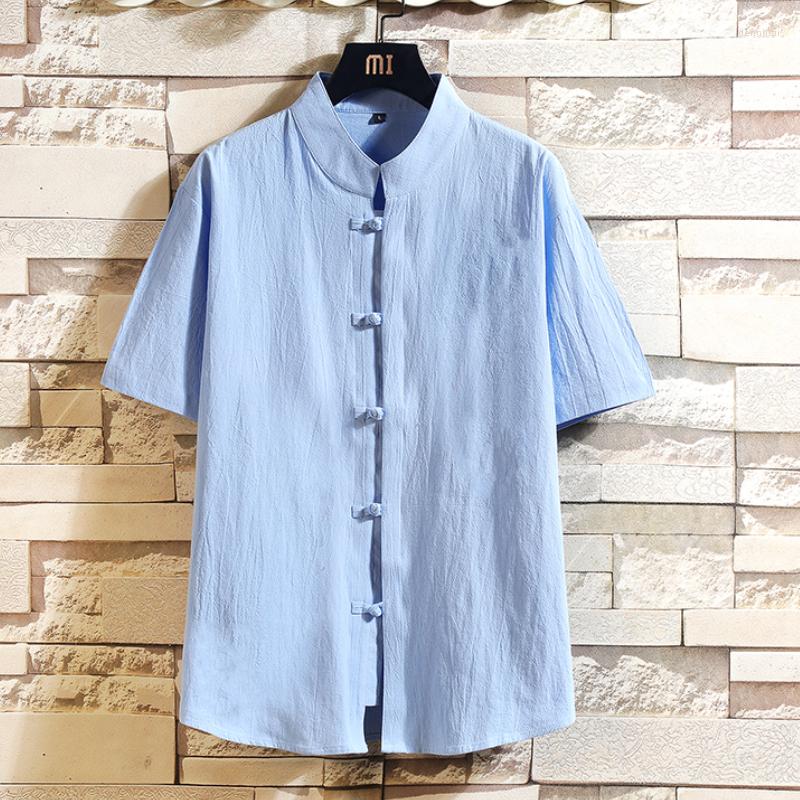

Men's Casual Shirts 2023 Chinese Style Mens Tops Tang Suit Linen 3/4 Sleeve Solid Traditional China Type Hanfu Shirt Plus Size 5XL, White