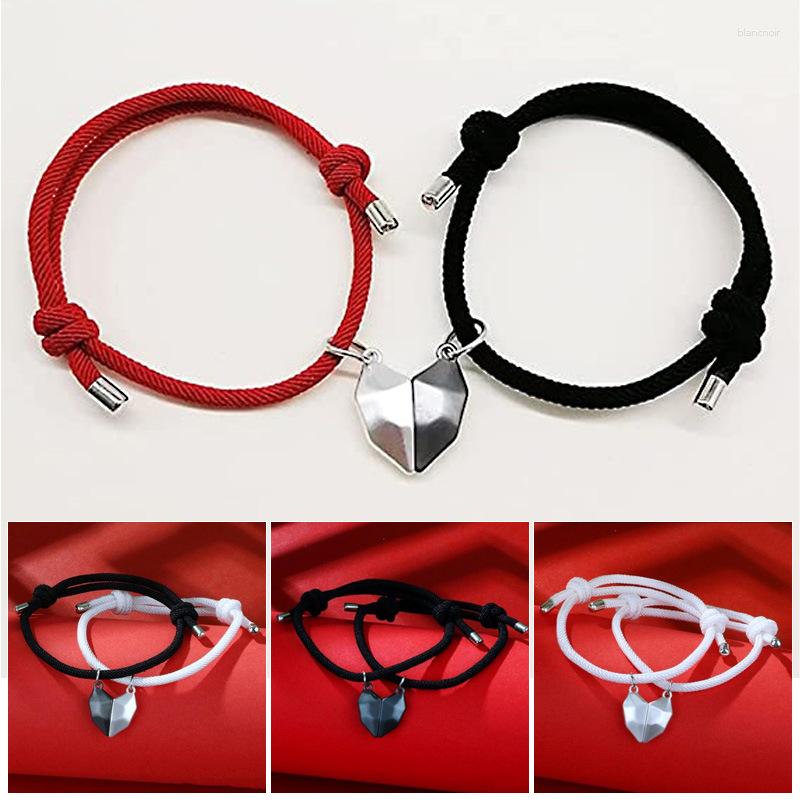 

Link Bracelets 2Pcs Heart Magnetic Couple Pendant Bracelet Set For Men Women Lover Friend Friendship Braid Rope Magnet Jewelry Sl634