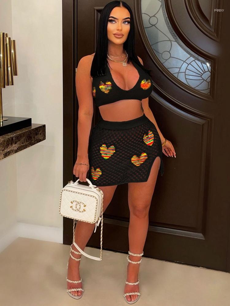 

Work Dresses HAOYUAN Sexy Two Piece Set For Women See Through Knit Crochet Hollow Out Crop Top Short Skirt Sets Beach Vacation Summer, Green