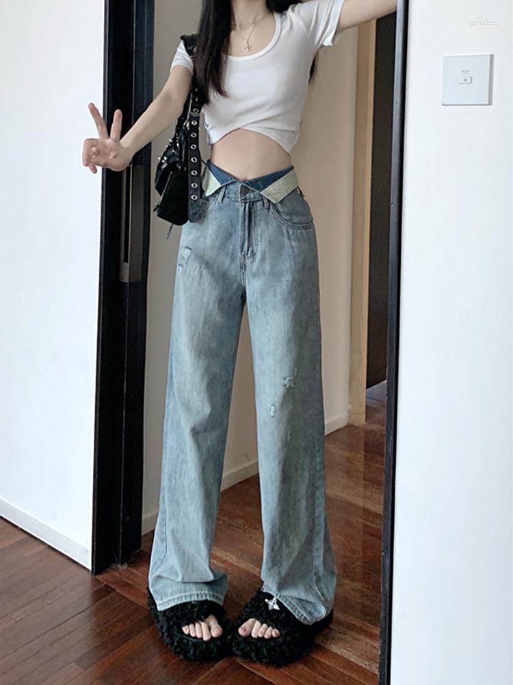 

Women's Jeans Women Streetwear Denim Wide Leg Pants Baggy Embroidery Design Long Trousers Y2k Fashion Vintage Aesthetic, Blue