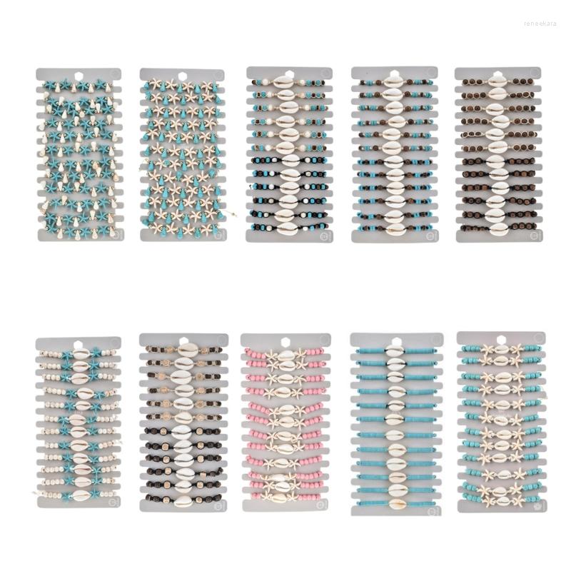 

Link Bracelets Vintage Stone Beads Charm Set For Women Men Handmade Braided Elastic Adjustable Bracelet Fashion 12pcs