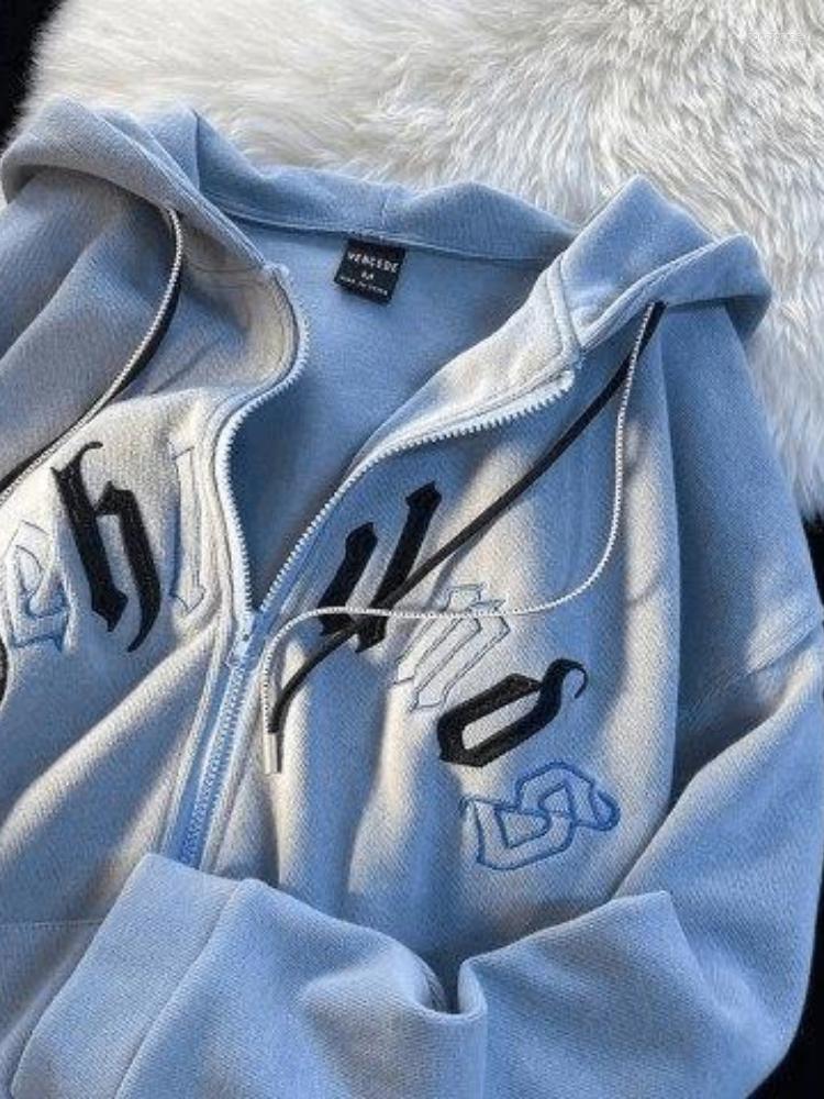 

Women' Hoodies American Retro Embroidered Letters Pure Cotton Zipper Sweater Loose Fashion Street Couple Long-sleeved Cardigan Jacket