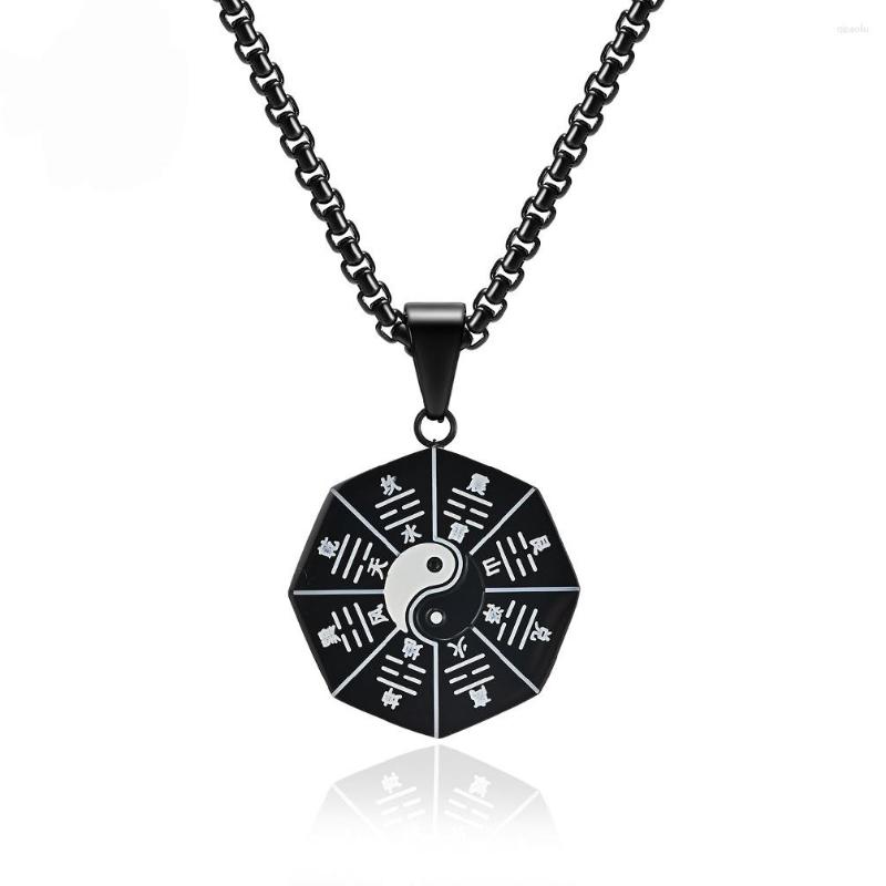 

Pendant Necklaces Tai Chi Ji Octagon Geometric Necklace Yin Yang Gossip Eight Trigrams Ninja Black White Stainless Steel Couple Jewelry
