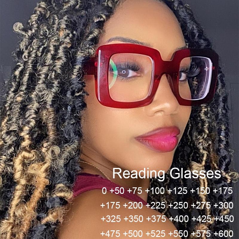 

Sunglasses Fashion Luxury Red Square Reading Glasses Women Brand Design Transparent Computer For View Plus 2 6.0 Anti Blue Light