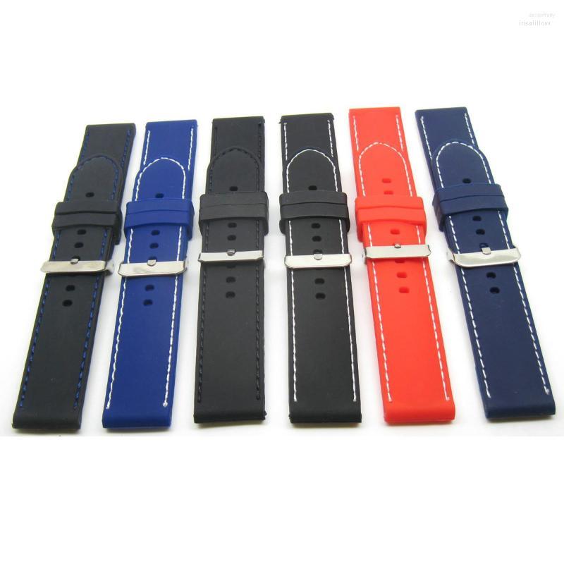

Watch Bands 22 22mm Contrast Stitching Silicone Rubber Band Black Blue White Stitched Strap For Mens Casual Watches