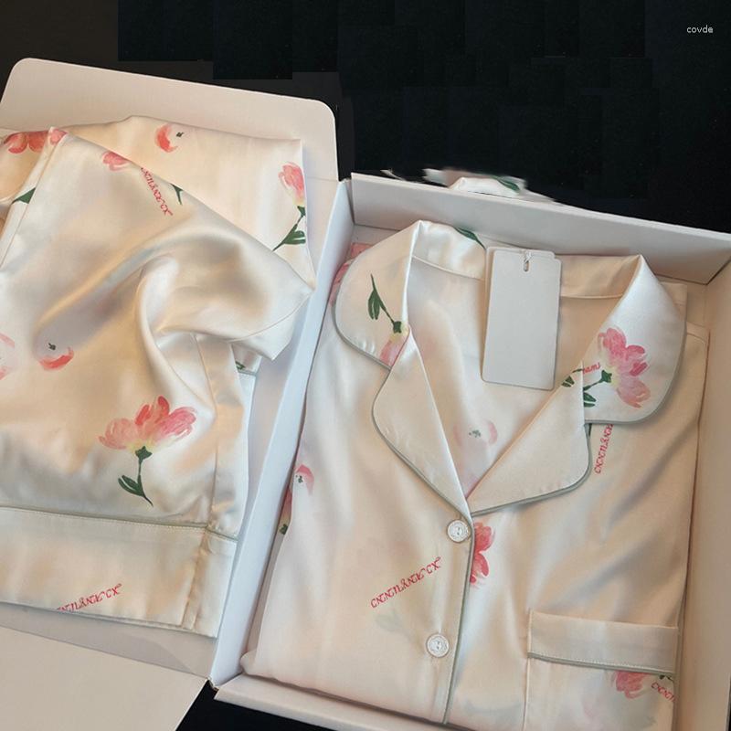 

Women's Sleepwear Womens Ice Silk Pajamas Pyjamas Set Pijama Suit Female Sleep Two Piece Women's Loungewear Nightwear, Green stripes