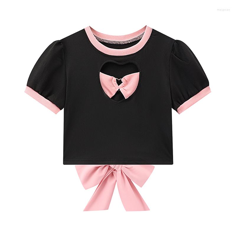 

Women's T Shirts Harajuku Y2k Women T-shirt Sexy Love Hollow Out Bow Bandage Crop Tops Summer Korean Fashion Funny Tees Gothic Aesthetic, Black