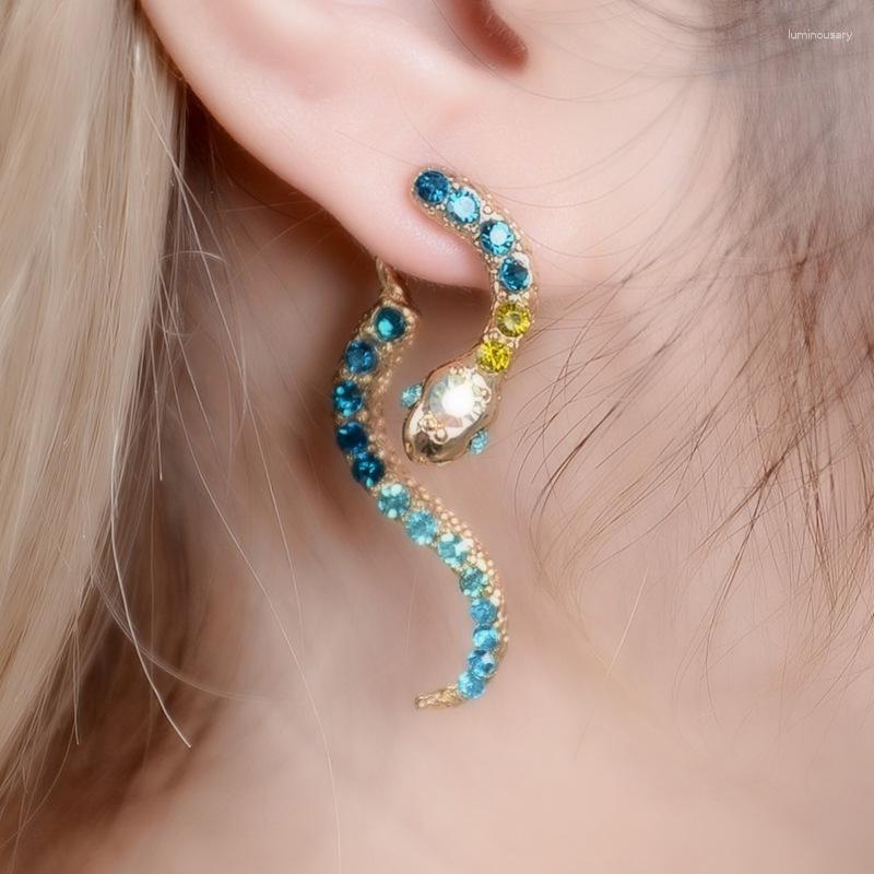 

Stud Earrings S3302 Fashion Jewelry Snake Colorful Rhinestone Piercing Snakes