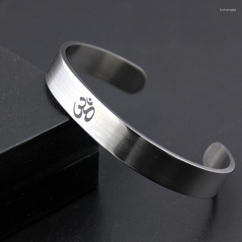 

Bangle Stainless Steel OM Yoga Cuff For Men Women Silver Color Hindu Buddhist Hinduism India Open Bracelet Punk Jewelry Raym22