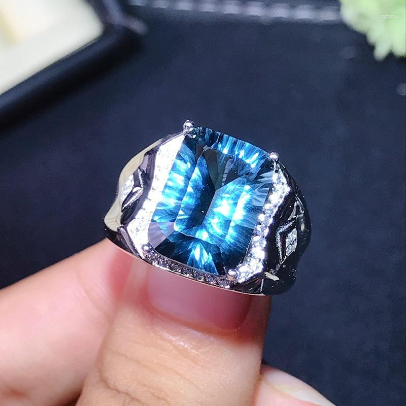 

Cluster Rings Real S925 Pure Silver Men's Ring With Topaz Noble And Elegant Gift For Boyfriend
