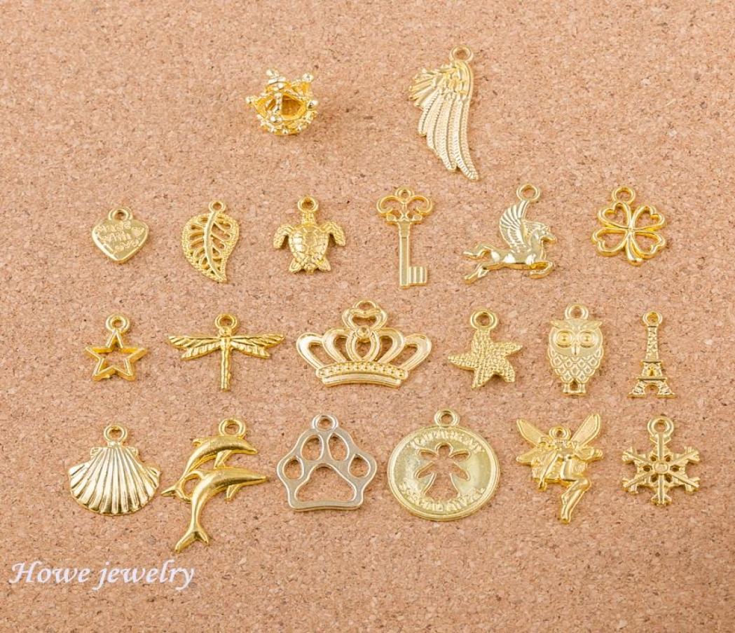 

Mixed 40pcs angel crown shell wings shape Charms Goldcolor Fit Bracelets Necklace DIY Metal Jewelry Making Q0056525329